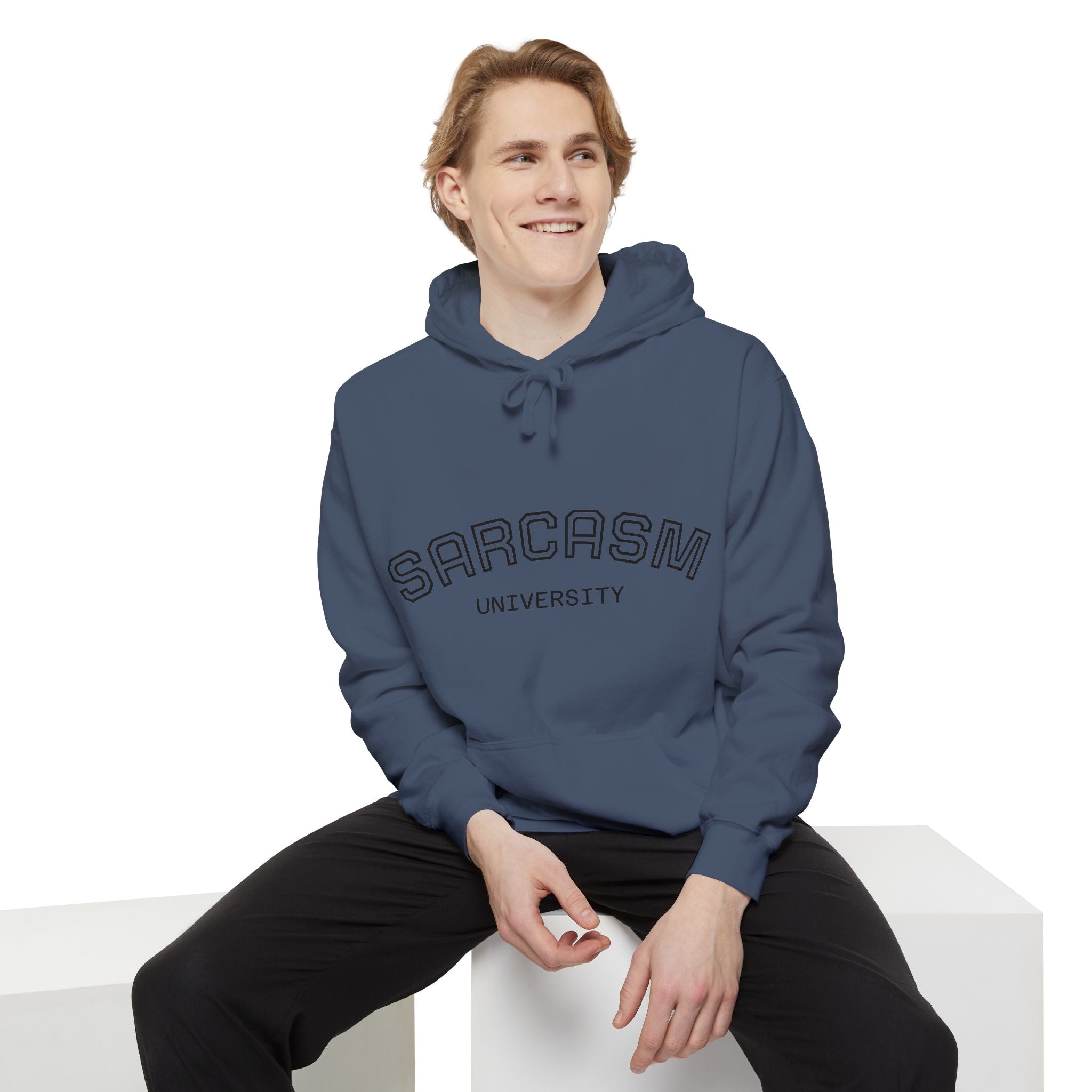 Sarcasm University Hoodie — Funny Collegiate Pullover - Sculpted Heritage