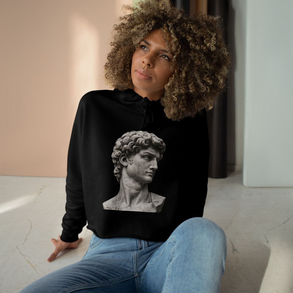 Cropped Hoodie with Michelangelo David Bust Print — Minimalist Artwear - Sculpted Heritage