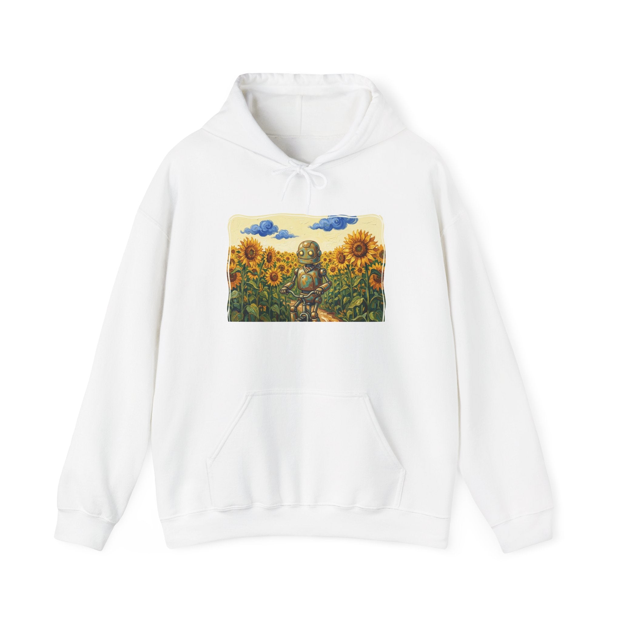 Heritage Hoodie — Vintage Robot in Sunflowers Graphic Sweatshirt - Sculpted Heritage