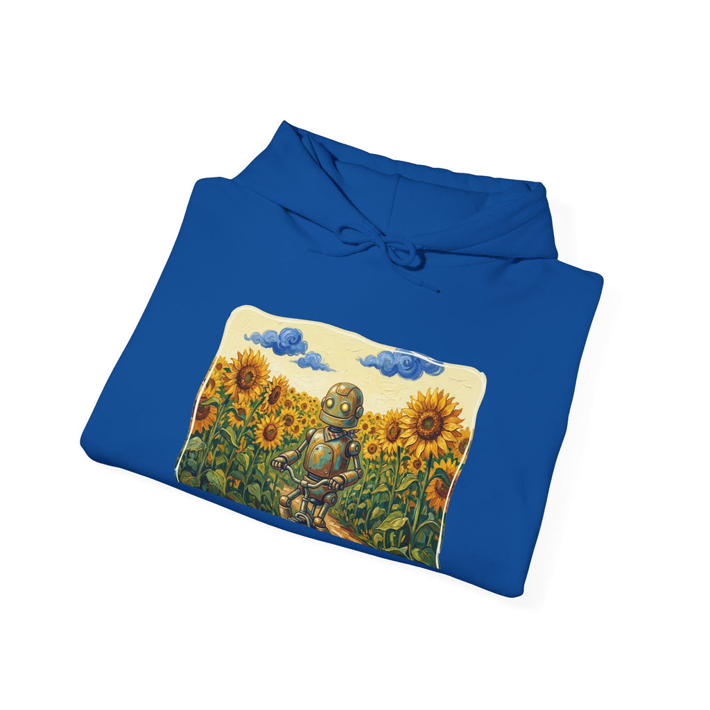 Heritage Hoodie — Vintage Robot in Sunflowers Graphic Sweatshirt - Sculpted Heritage