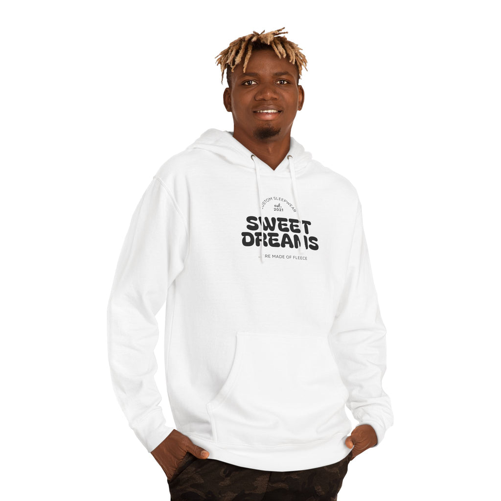 Sweet Dreams Hoodie — Cozy White Pullover with Retro 'SWEET DREAMS' Typography - Sculpted Heritage