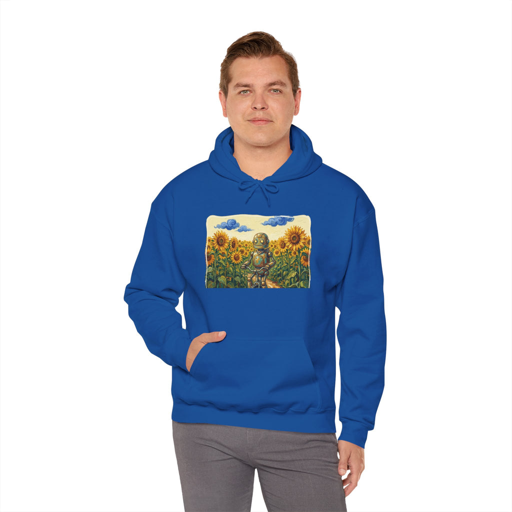 Heritage Hoodie — Vintage Robot in Sunflowers Graphic Sweatshirt - Sculpted Heritage