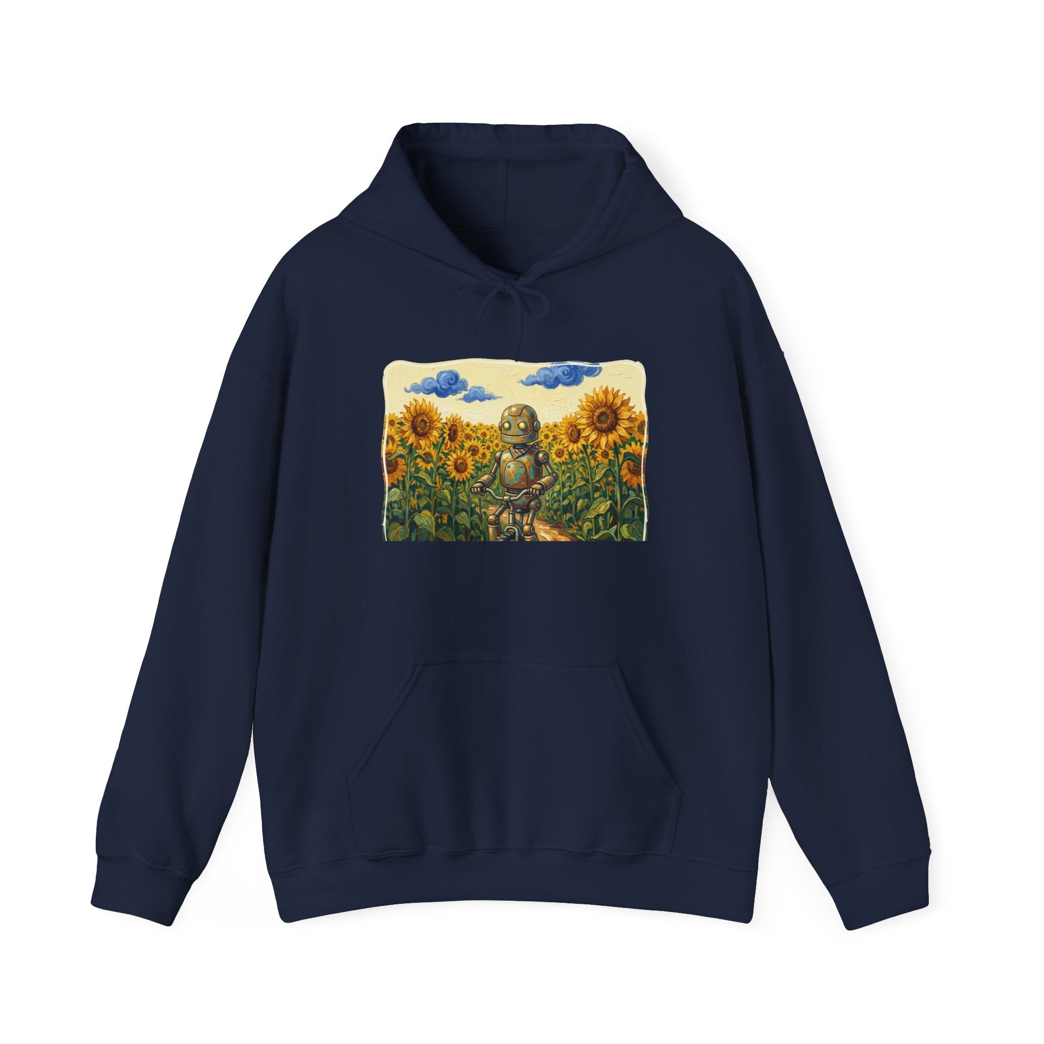 Heritage Hoodie — Vintage Robot in Sunflowers Graphic Sweatshirt - Sculpted Heritage