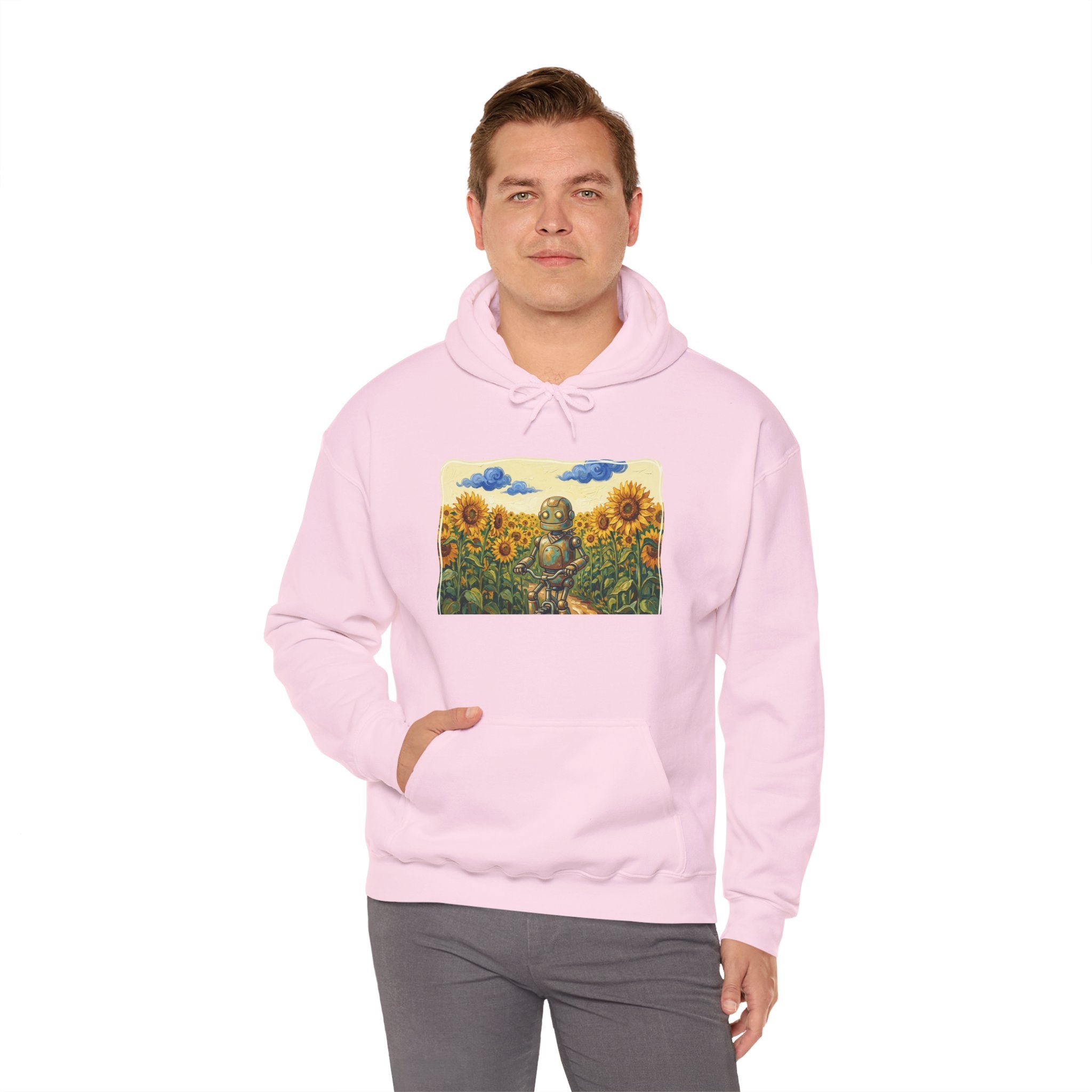 Heritage Hoodie — Vintage Robot in Sunflowers Graphic Sweatshirt - Sculpted Heritage