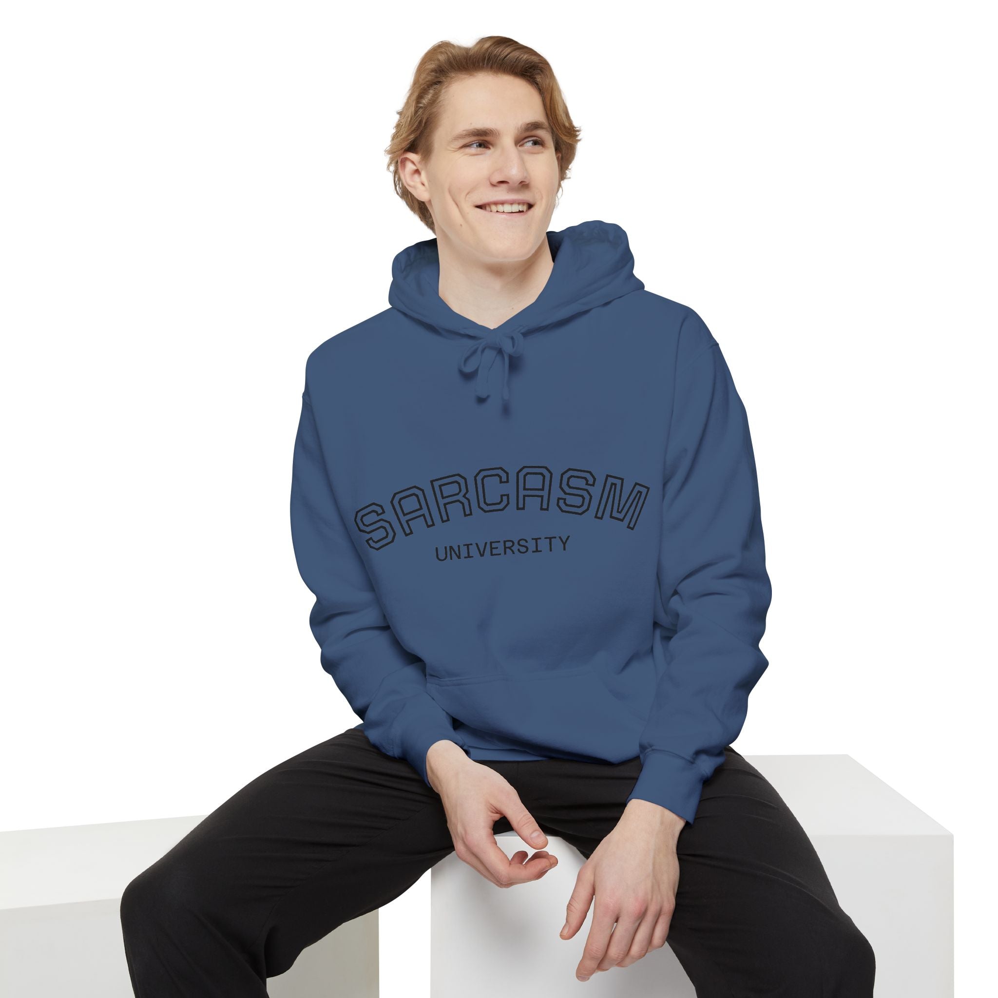 Sarcasm University Hoodie — Funny Collegiate Pullover - Sculpted Heritage