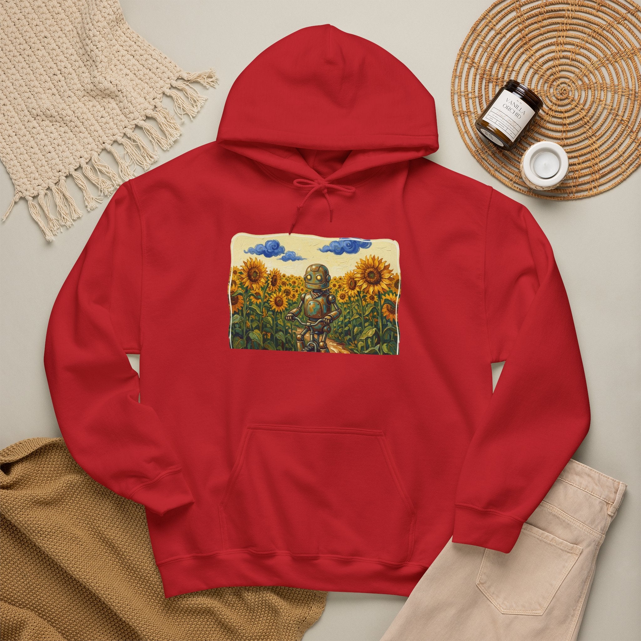 Heritage Hoodie — Vintage Robot in Sunflowers Graphic Sweatshirt - Sculpted Heritage